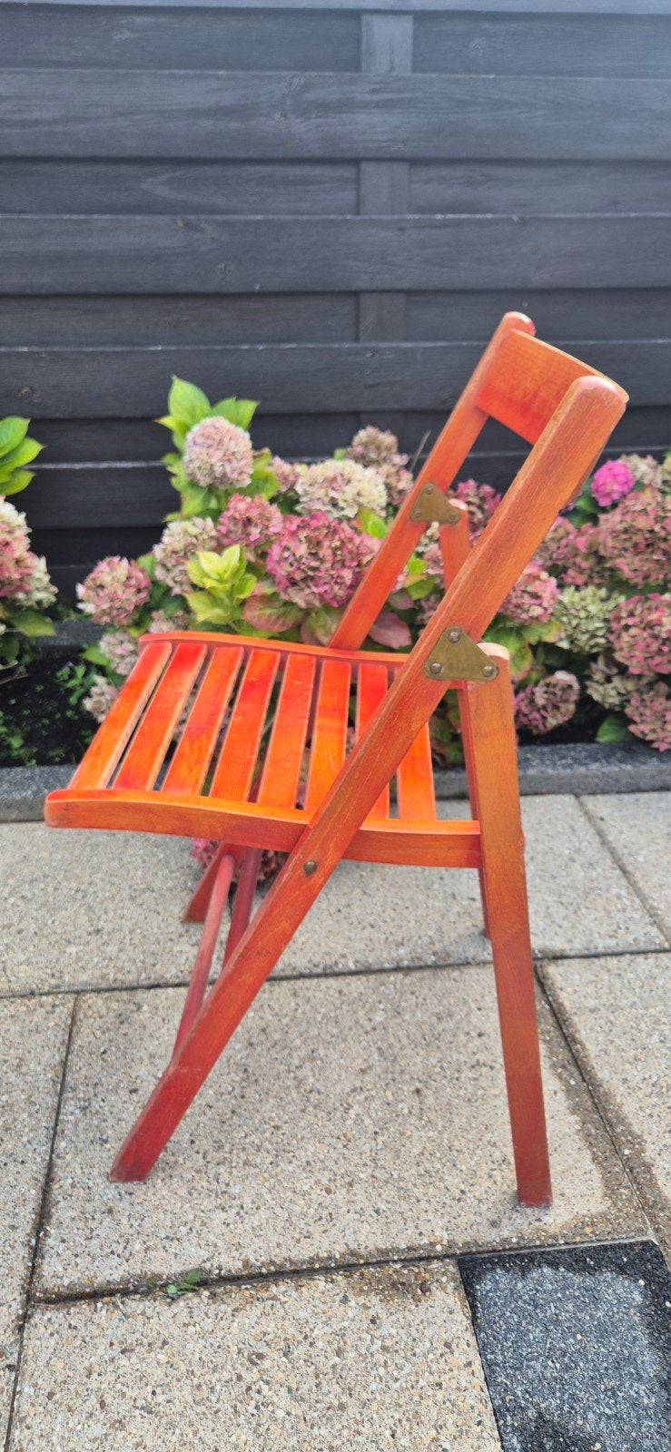 vintage houten klapstoel rood gebeitst, Ophalen, Gebruikt, Bruin, Eén