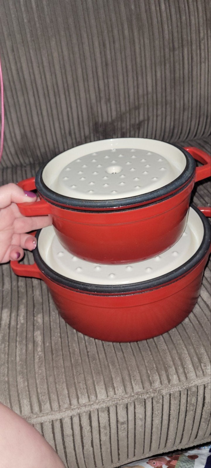 Set van 2 Sola Gietijzeren Pannen - Rood, Ophalen, Gebruikt, Gietijzer, Pannenset