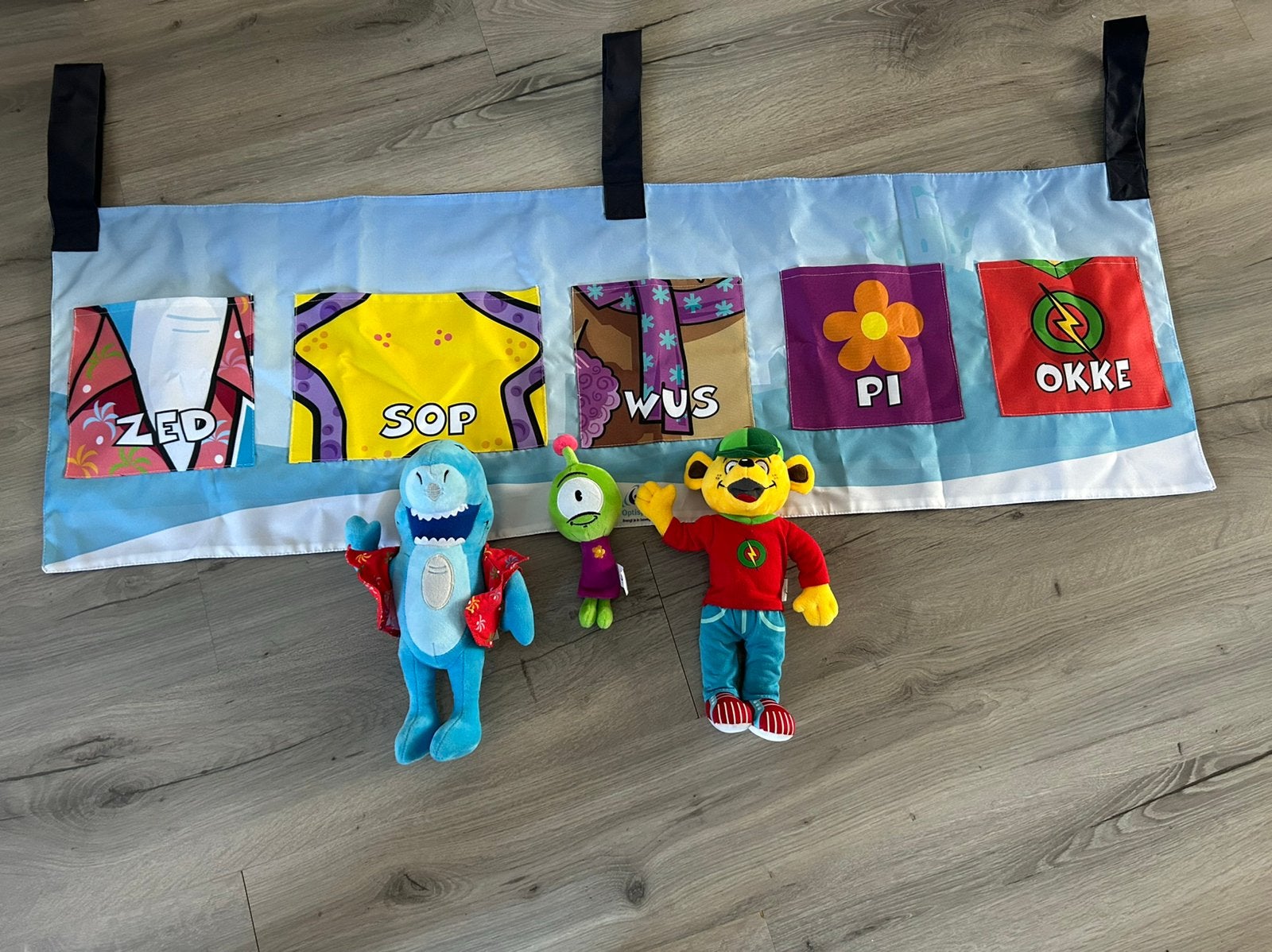 Optisport knuffels met opbergzak. Okke, pi en zed, Ophalen of Verzenden, Zo goed als nieuw, Overige typen