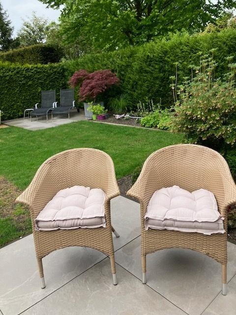 4 "rieten"  kuipstoelen, merk LIFE, Ophalen, Gebruikt, Kunststof