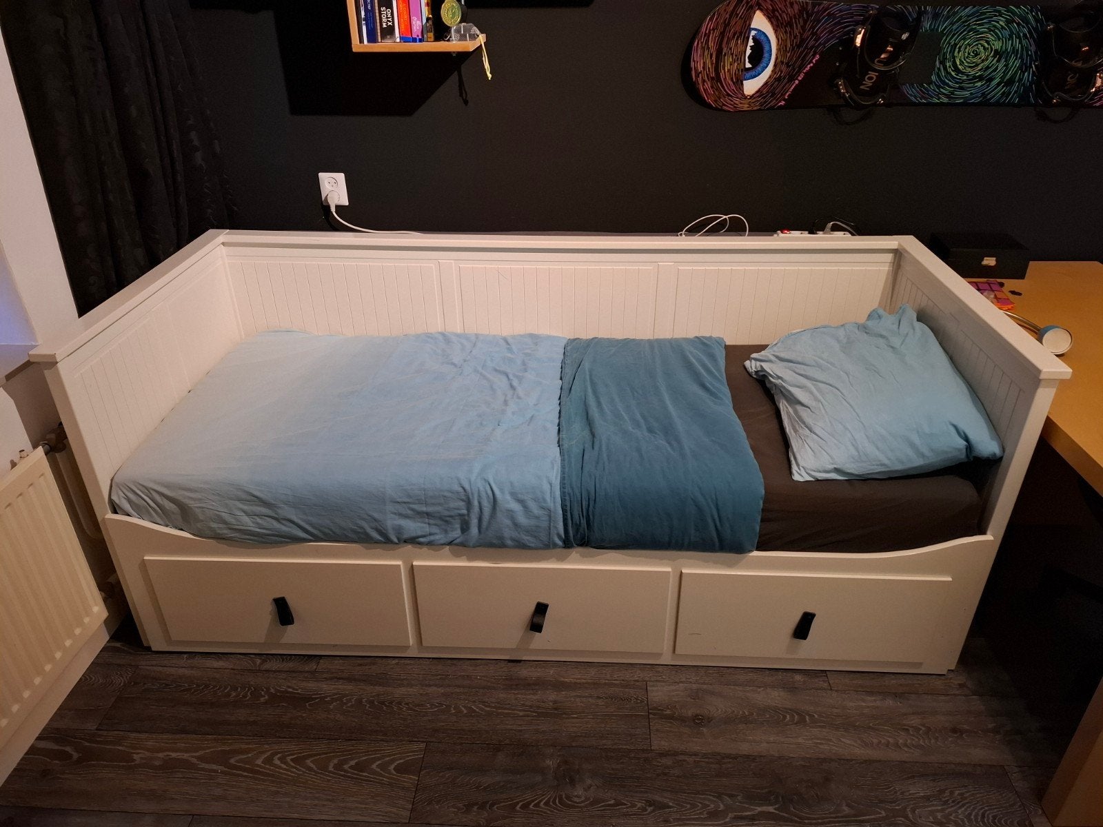 IKEA Hemnes uitschuifbaar bed met 2 stevige matrassen, Ophalen, Modern, Scandinavisch, Wit, Tweepersoons