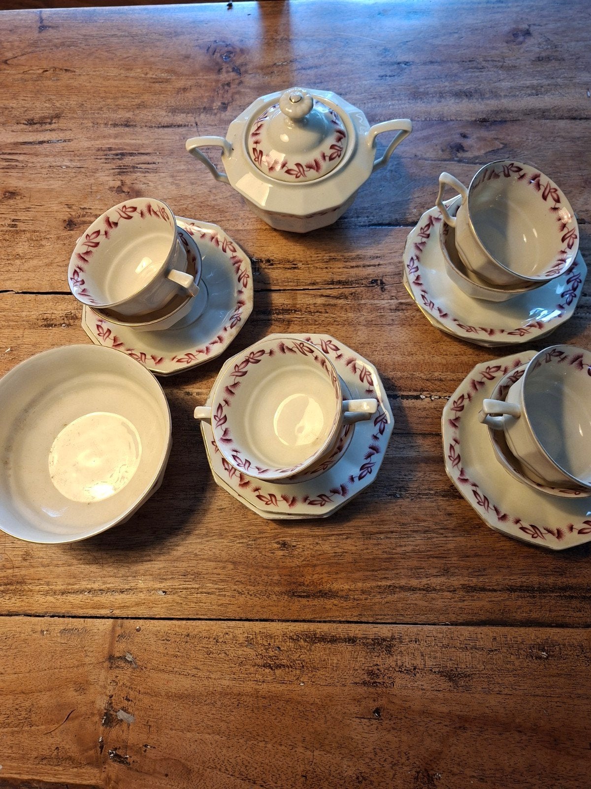 Vintage Bavaria theeservies met rood decor en gouden rand, Antiek en Kunst, Ophalen of Verzenden