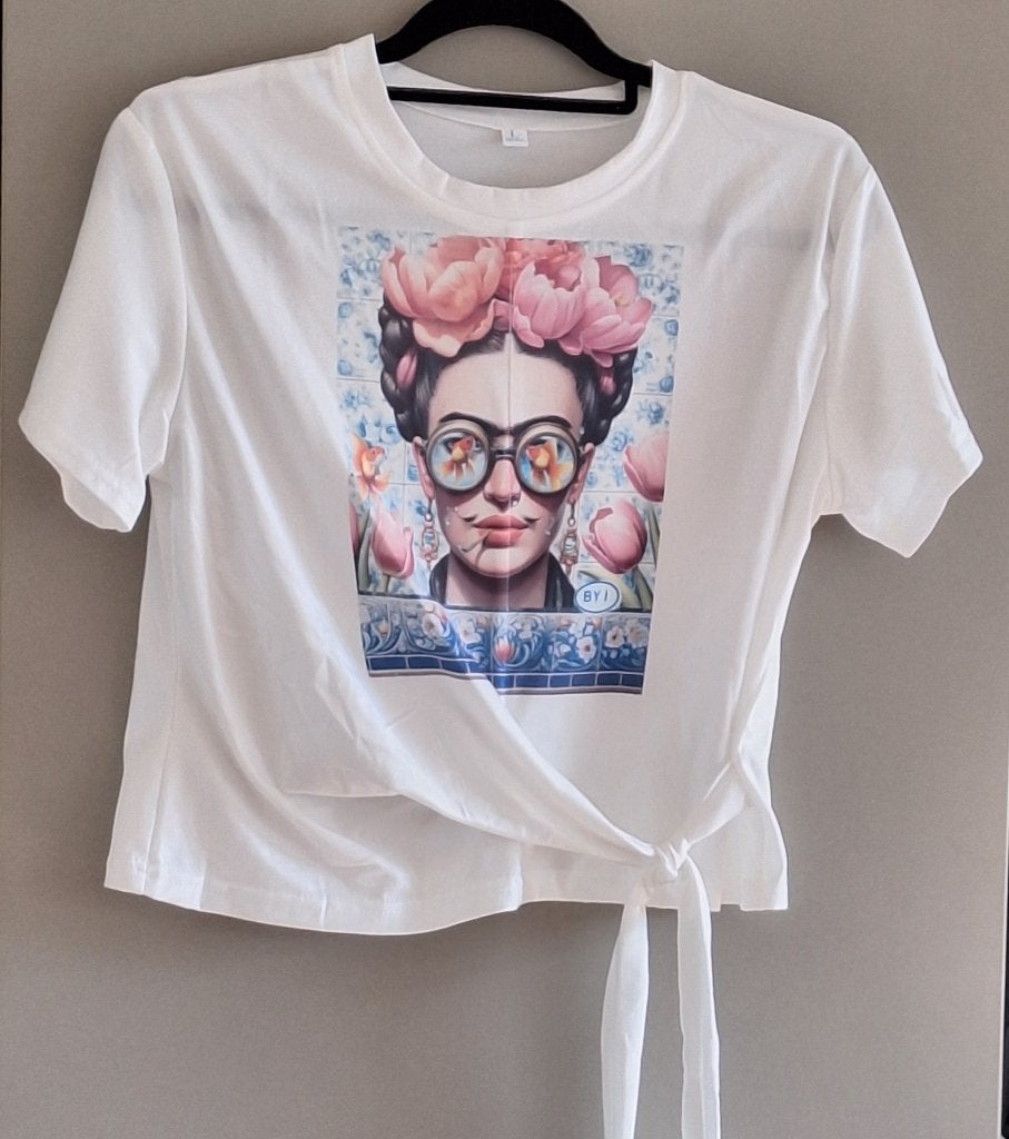 FRIDA Kahlo dames t-shirt wit geknoopt, kunst, korte mouw, Kleding | Dames, Wit, Maat 42/44 (L), Nieuw, Ophalen of Verzenden