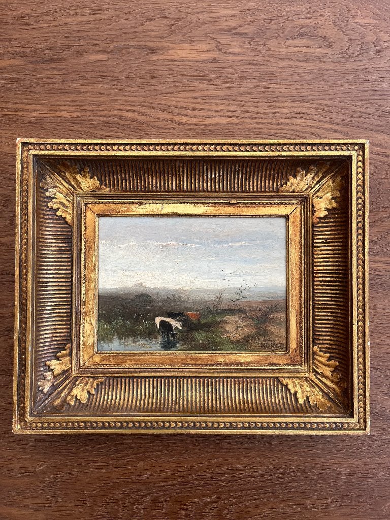 Johannes Warnandus Bilders - Landschap met koeien, Paneel, Ophalen of Verzenden, Olieverf, Klassiek