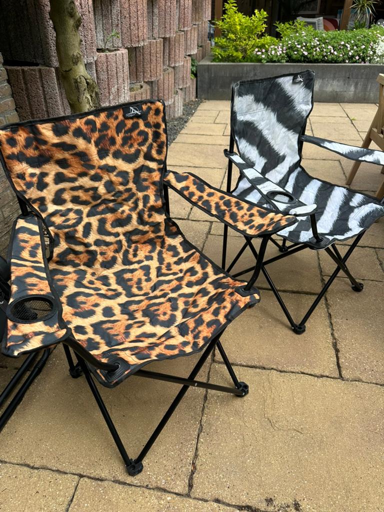 Safarika vouwstoelen - Leopard & Zebra print, Ophalen of Verzenden, Gebruikt, Campingstoel