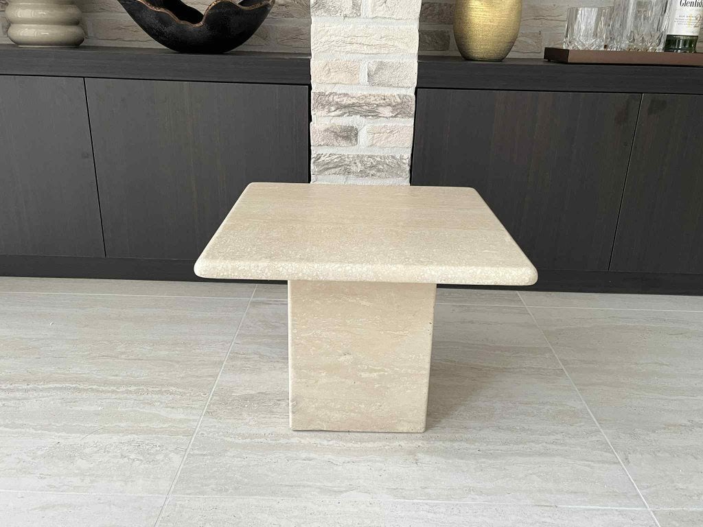 Bijzettafel - Italiaans travertin 40x40, Minder dan 55 cm, Vierkant, Ophalen of Verzenden, Zo goed als nieuw