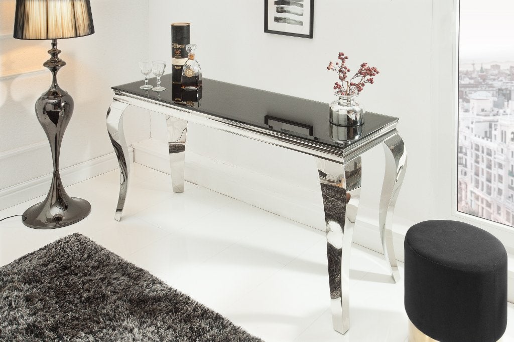 zwart glas tafel console sidetable, Ophalen, 100 tot 150 cm, Glas, Zo goed als nieuw