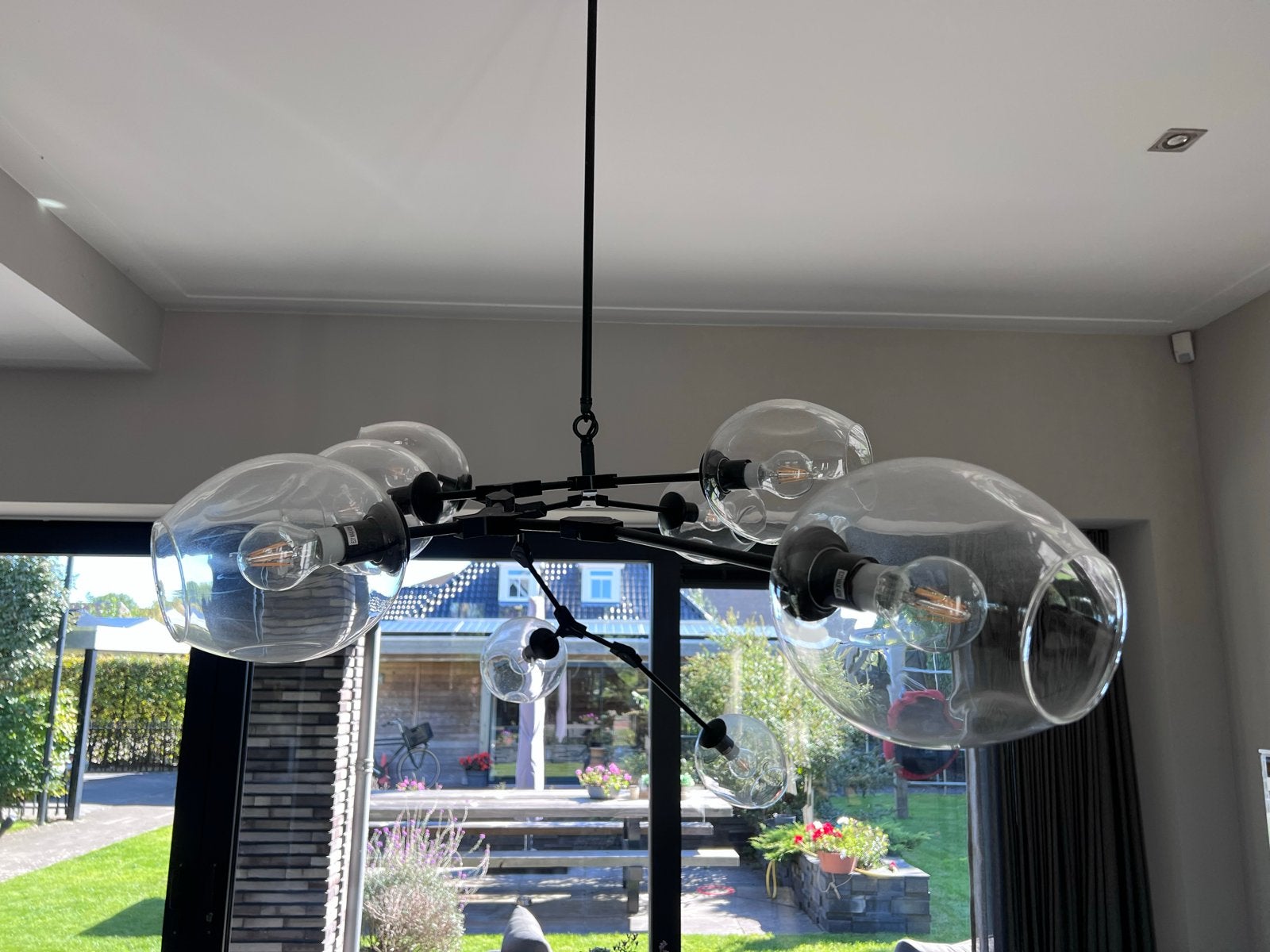 Moderne Bubble Eetkamerlamp - Zwart met Glazen Bollen, Ophalen, Zo goed als nieuw, Metaal, E27 (groot)