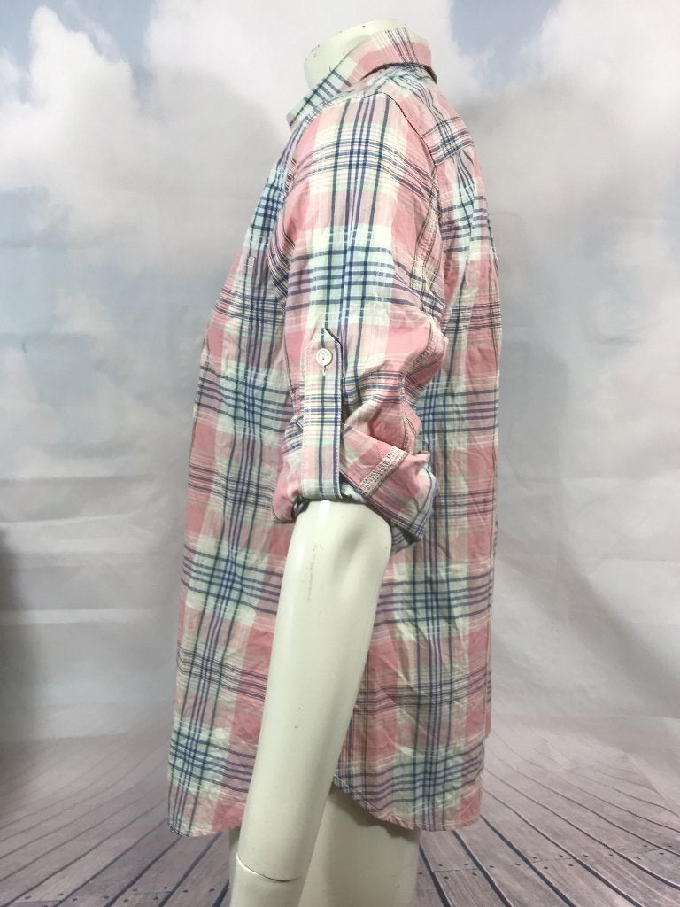 Lauren Ralph Lauren roze geblokte blouse maat M (3C7), Tweedehands verkoop, Ophalen of Verzenden, Roze, Tweedehands verkoop