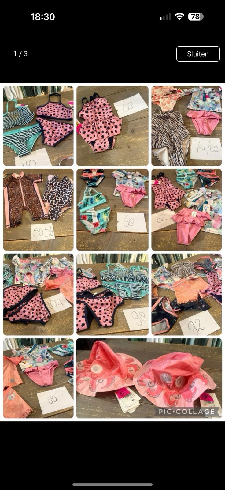 Restpartij kinder badkleding 50-116 73 sts, Ophalen of Verzenden, Zo goed als nieuw, Maat 62