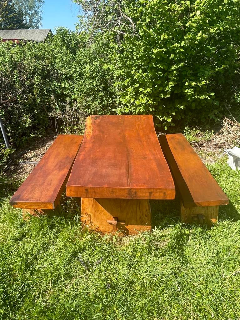Boomstamtafel met banken picknicktafel, Tuin en Terras, Ophalen, Gebruikt, Rechthoekig, Hout