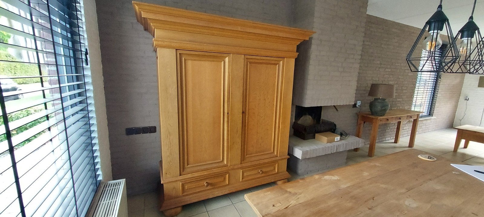 Massief eikenhouten klassieke/landelijke kast kabinet/linnen, Ophalen, Klassiek/Landelijke, Gebruikt, 150 tot 200 cm