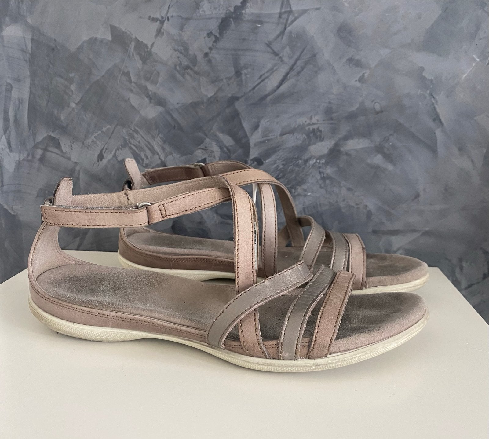 ECCO Summer leren dames sandalen bruin beige taupe leer 40, Bruin, Gedragen, Sandalen of Muiltjes, Ophalen of Verzenden