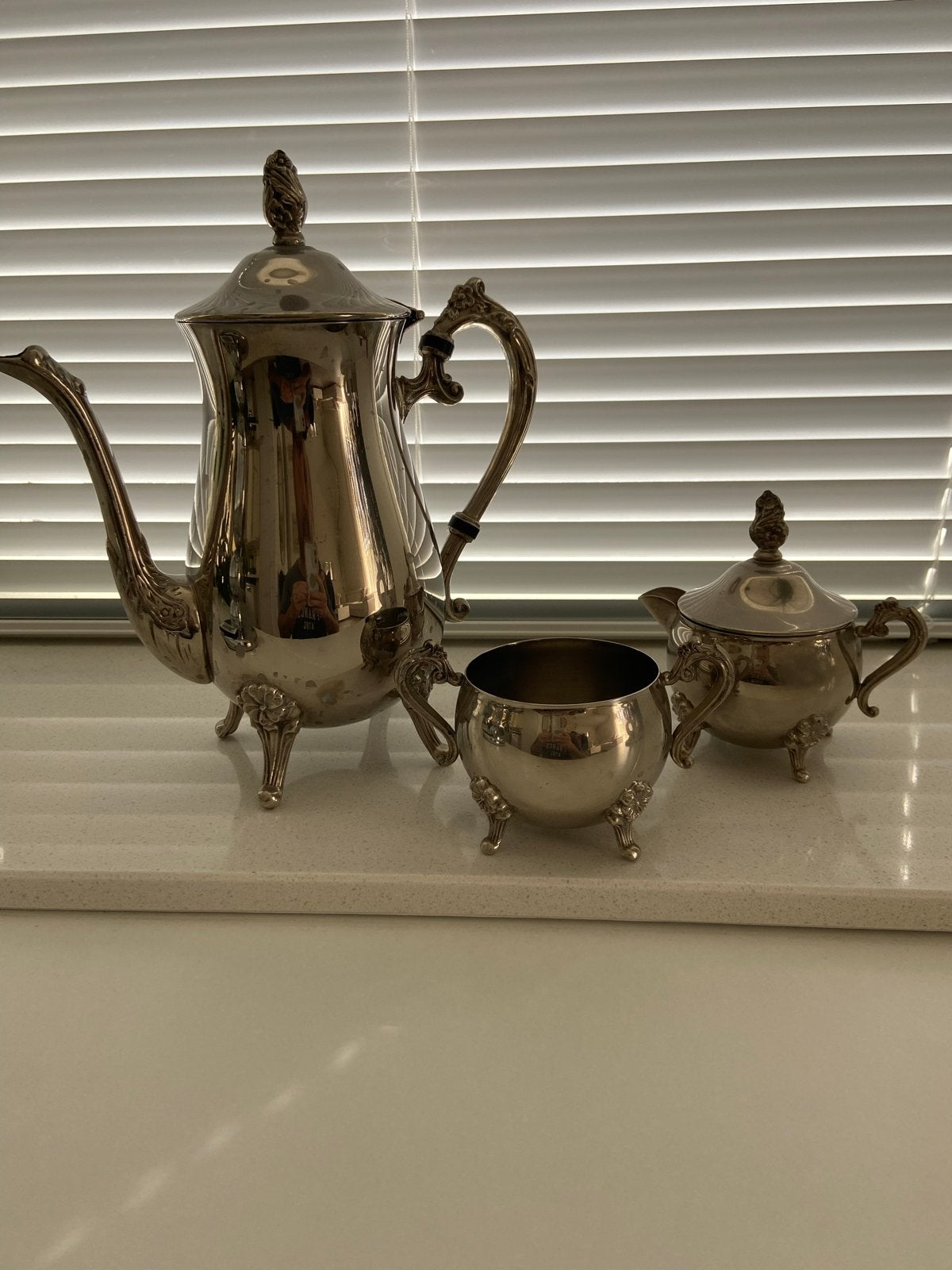 Vintage Verzilverd Koffie- en Theeservies (3-delig), Antiek en Kunst, Antiek | Goud en Zilver, Ophalen of Verzenden, Zilver