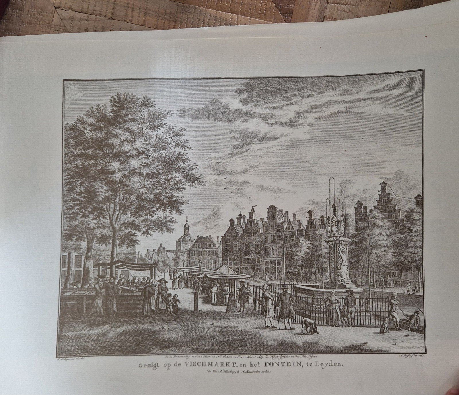 Reproducties kopergravures Stadgezichten van Leiden, Antiek en Kunst, Ophalen, Stadsgezicht, Gravure, Met tekst