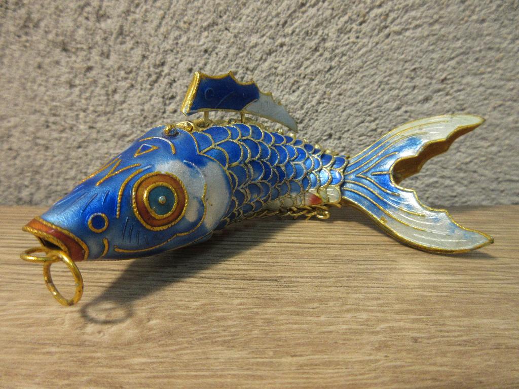 Vintage blauw emaille clloisonne hanger koi vishanger, Ophalen of Verzenden, Gebruikt, Merk