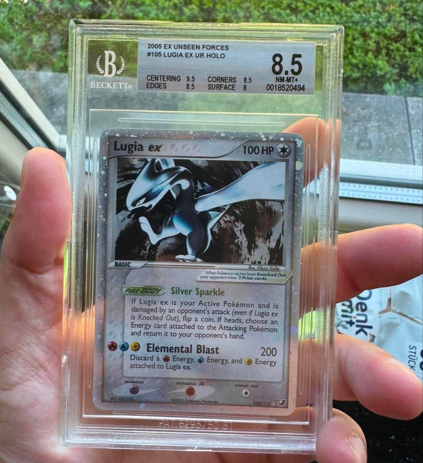 Lugia ex Holo 2005 EX Unseen Forces BGS 8.5 Pokémon, Ophalen of Verzenden, Zo goed als nieuw, Losse kaart, Foil