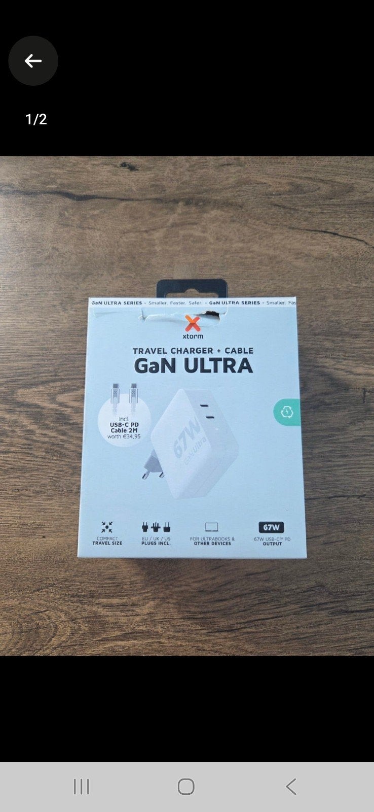Xtorm GaN Ultra 67W Reislader + USB-C PD Kabel 2M, Universeel, USB-C, Adapter, Nieuw