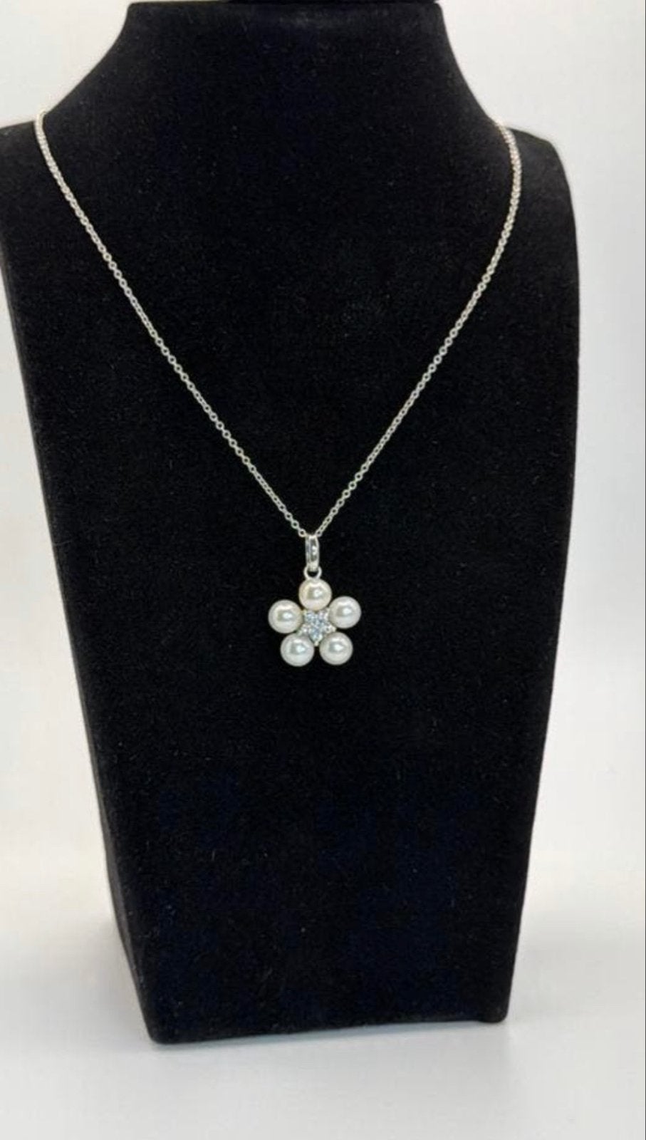 14k Witgouden Ketting met Parelbloem en Zirkonia – 43 cm, Wit, Nieuw, Ophalen of Verzenden, Met edelsteen