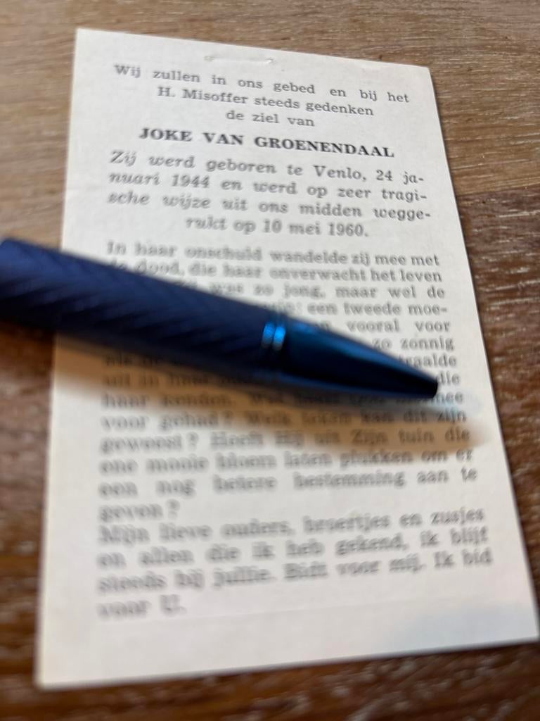 Groenendaal van joke 1944 Venlo 1960  - E00705 -, Verzamelen, Bidprentjes en Rouwkaarten, Ophalen of Verzenden, Bidprentje