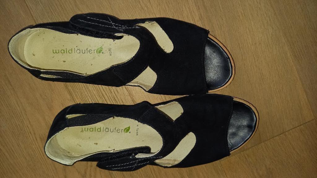 WALDLAUFER LEREN SANDALEN MAAT  6 H = 39 H., Kleding | Dames, Schoenen, Zwart, Gedragen, WALDLAUFER., Sandalen of Muiltjes