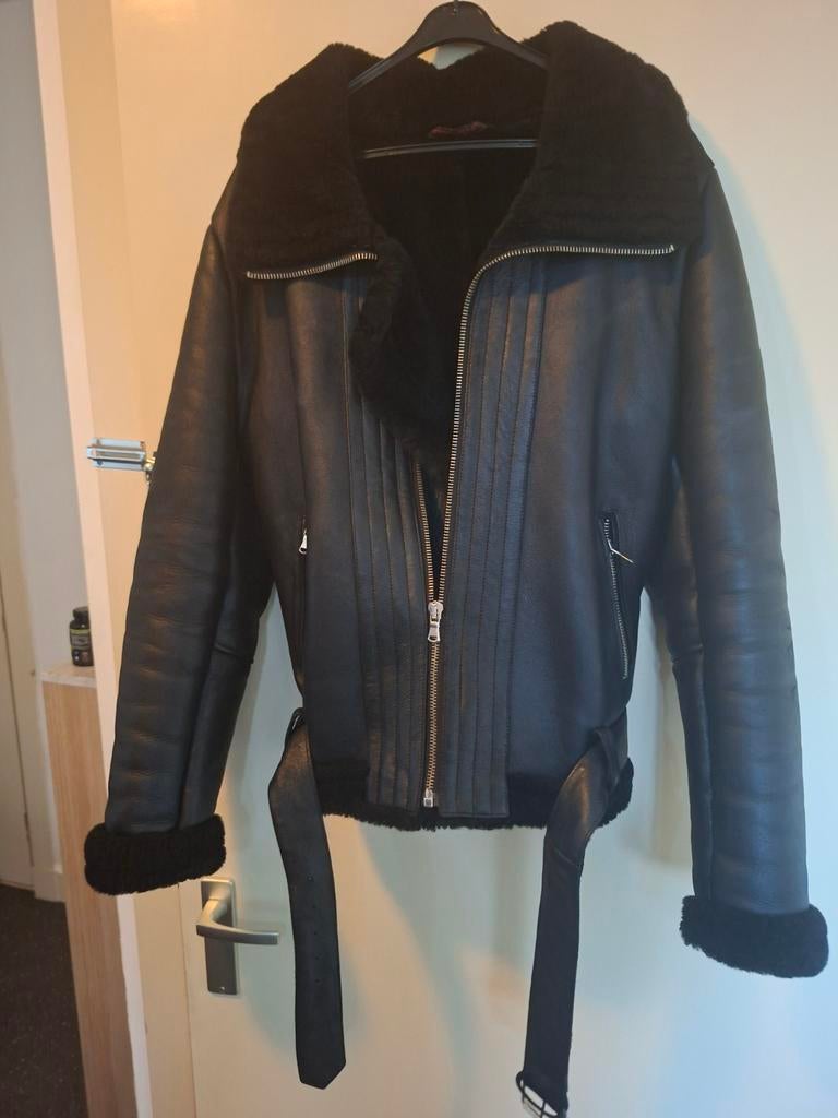 Zwarte Leren Lammycoat Jas, Kleding | Heren, Ophalen of Verzenden, Zo goed als nieuw, Zwart
