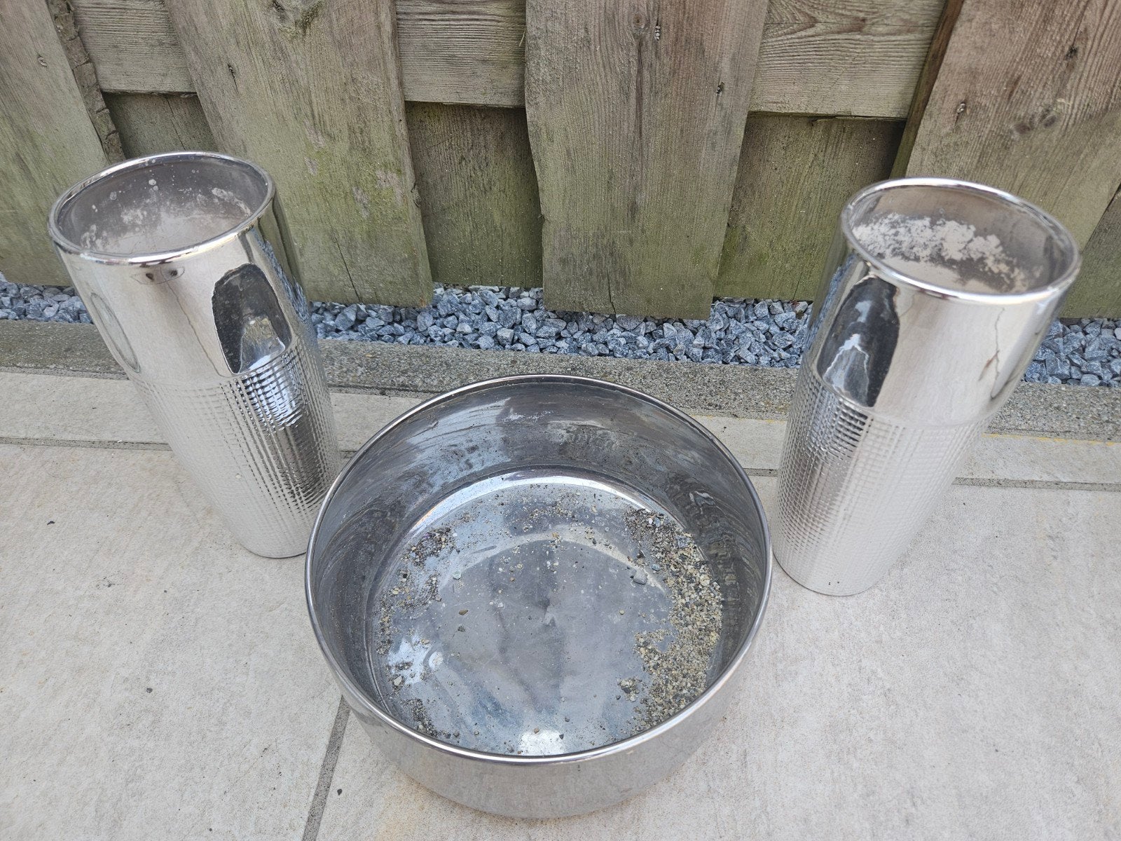 set van 3 zilvere vazen planten bak, Tuin en Terras, Gieters, Ophalen, Gebruikt, Overige materialen