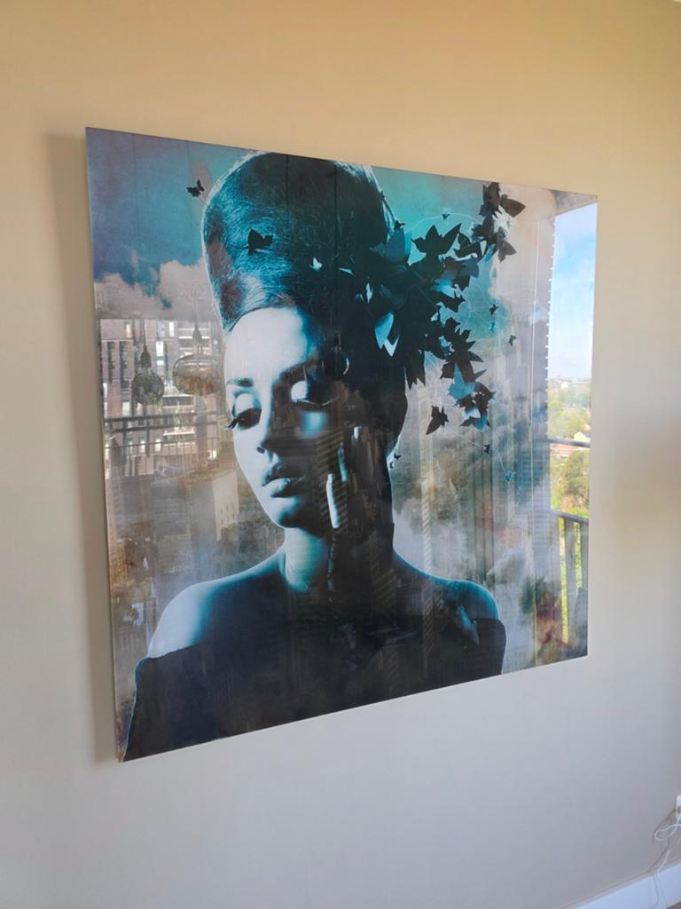 Mixed Media Fotokunst op Glas/Plexiglas - Elegante Vrouw, Ophalen
