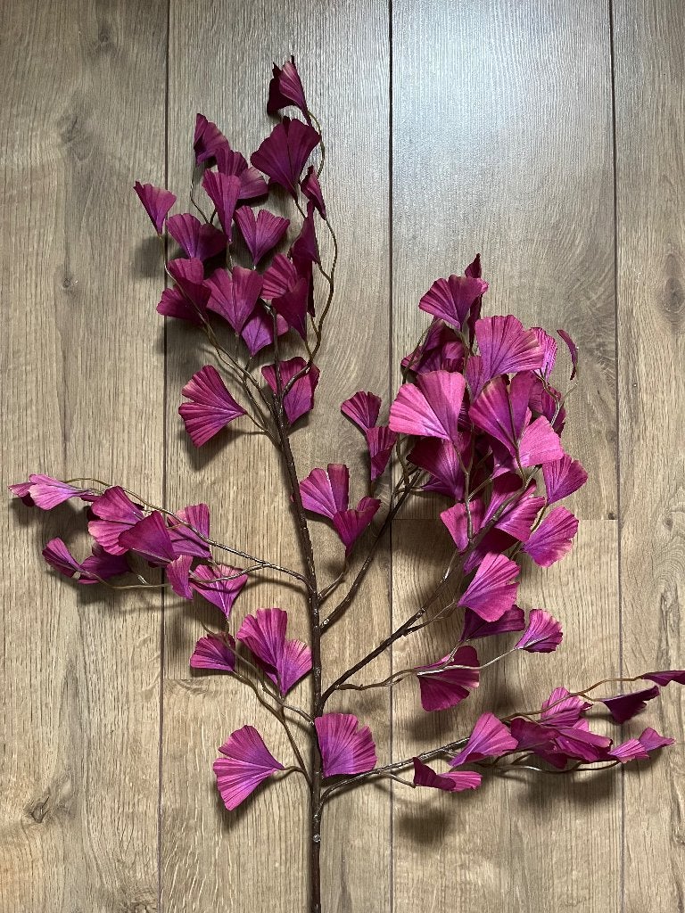Silk-Ka zijdebloemen ginkgo paars 115 cm, 115 cm, Paars, Silk-ka, Zijde