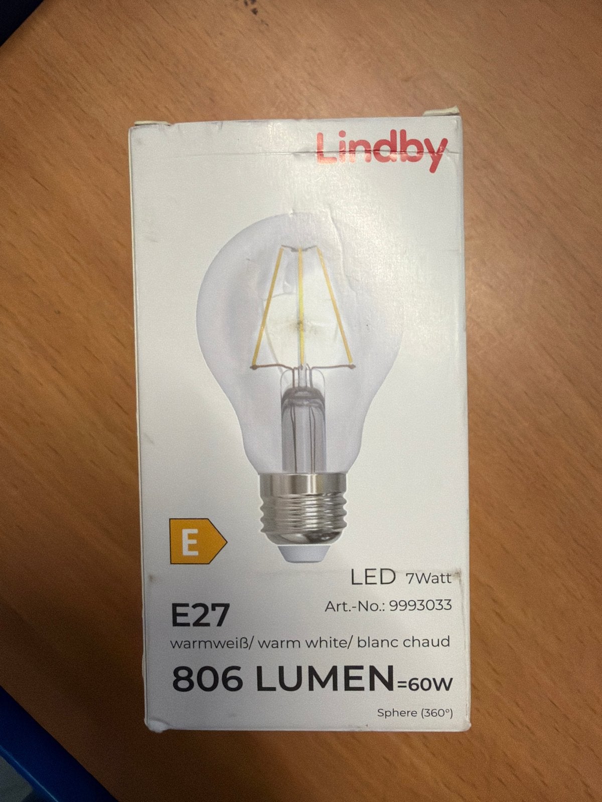 Lindby LED E27 Warm Wit 7W (806 Lumen, 60W equivalent), Led-lamp, 60 watt of meer, Nieuw, Nvt