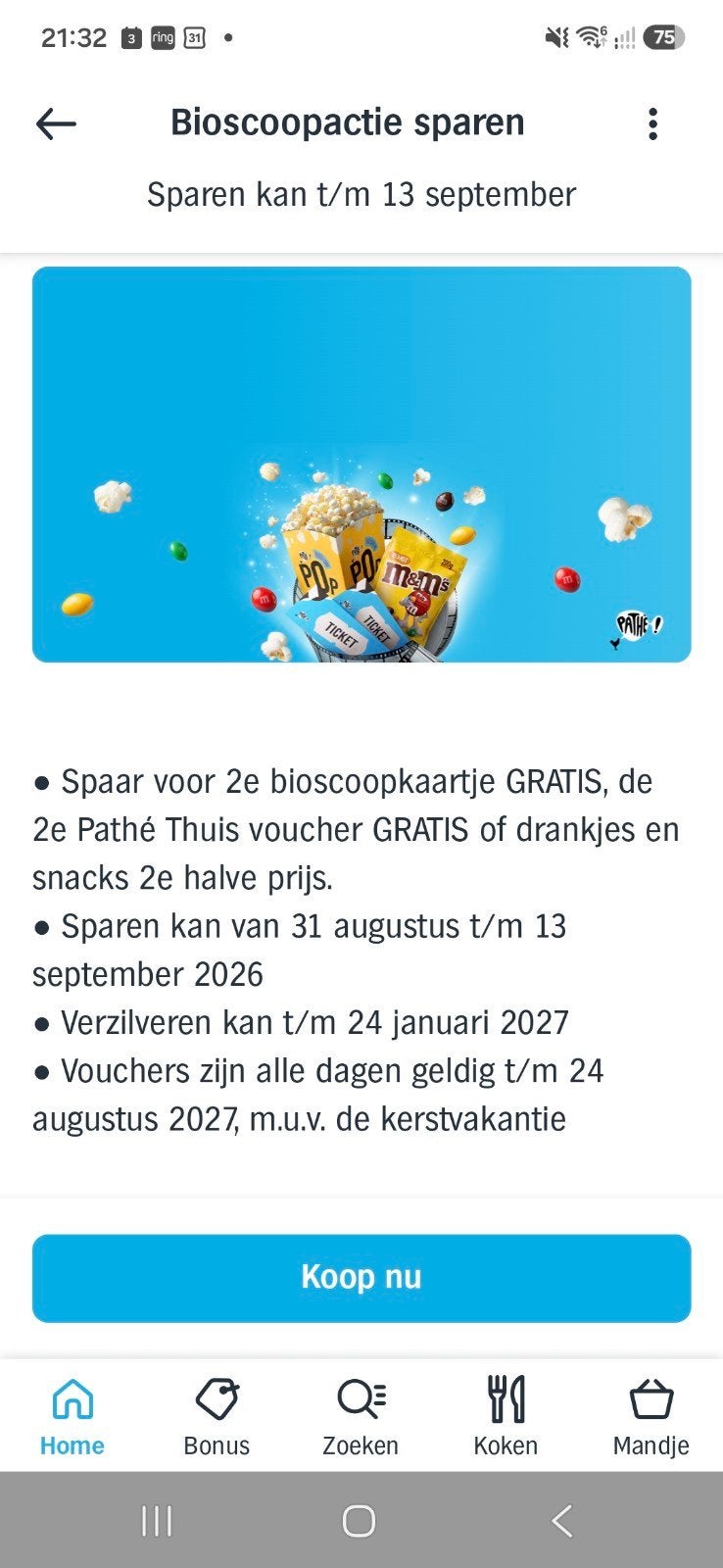 ah zegelkaarten 2de bioscoop kaartje gratis, Eén persoon, Kortingskaart