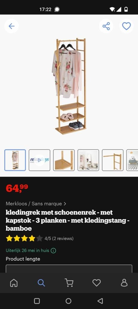 Kledingrek met 3 planken en schoenenrek - Bamboe, Ophalen of Verzenden