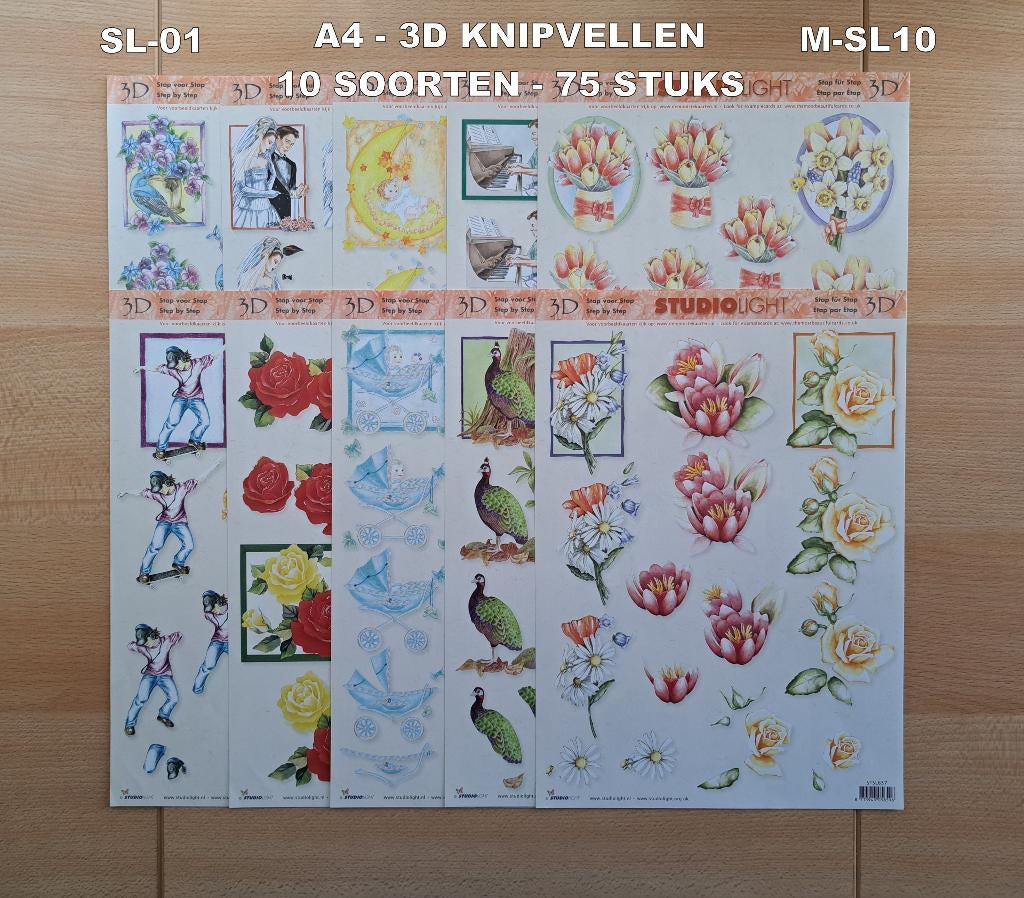 A4...3D KNIPVELLEN 40 SOORTEN-298 VELLEN STUDIO LIGHT-M10, Ophalen of Verzenden, Nieuw, Overige thema's, Knipvel