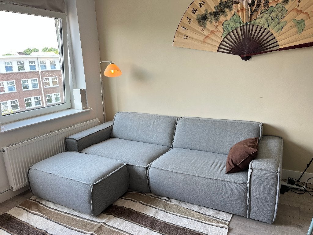 Fest bank grijs met poof, Ophalen, 250 tot 300 cm, 100 tot 125 cm, Driepersoons