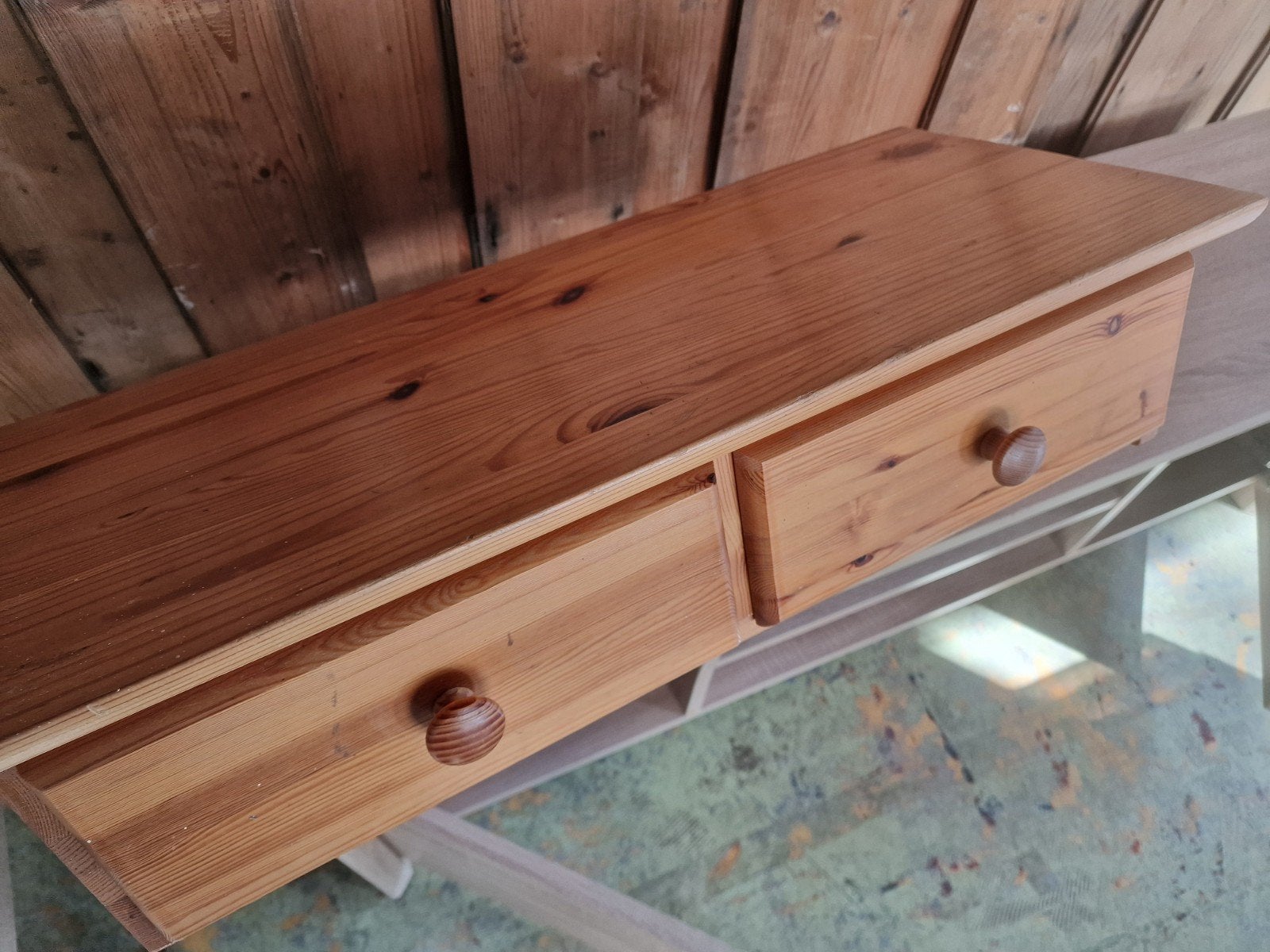 Wand Bijzettafeltje met laden: Grenen, 65x35x35hoog, Huis en Inrichting, Tafels | Bijzettafels, Ophalen of Verzenden, Zo goed als nieuw