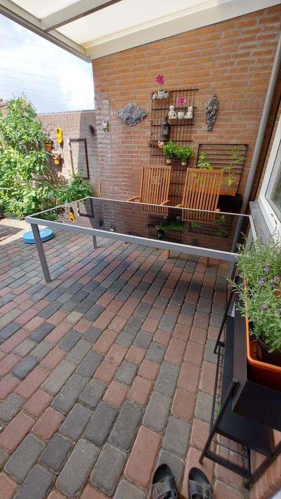 Tuintafel met blad van glas, Ophalen, Rechthoekig, Aluminium