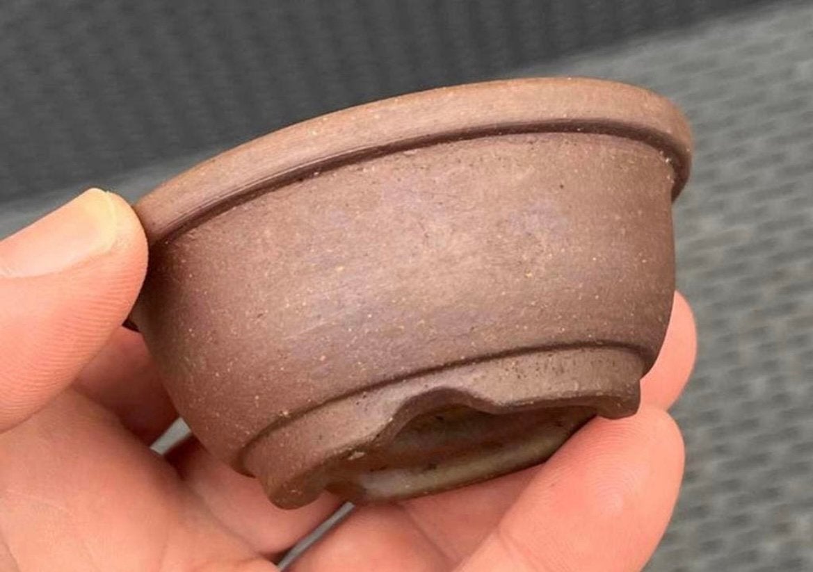 Bonsai pot rond bruin ongeglazuurd aardewerk 7,7x3,4, Tuin en Terras, Bloempotten, Rond, Ophalen of Verzenden, Zo goed als nieuw