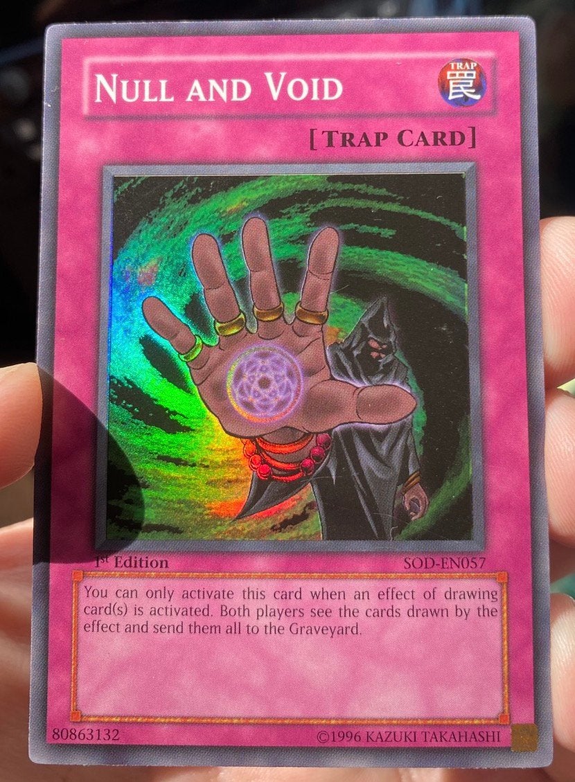 Yu-Gi-Oh! Null and Void SOD 1st Edition !, Ophalen of Verzenden, Gebruikt, Losse kaart, Foil