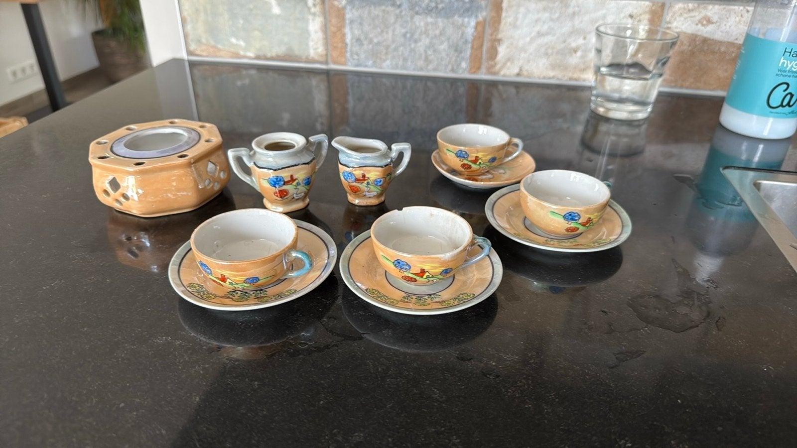 Vintage theeserviesje met theelicht en melk/suiker set, Ophalen of Verzenden