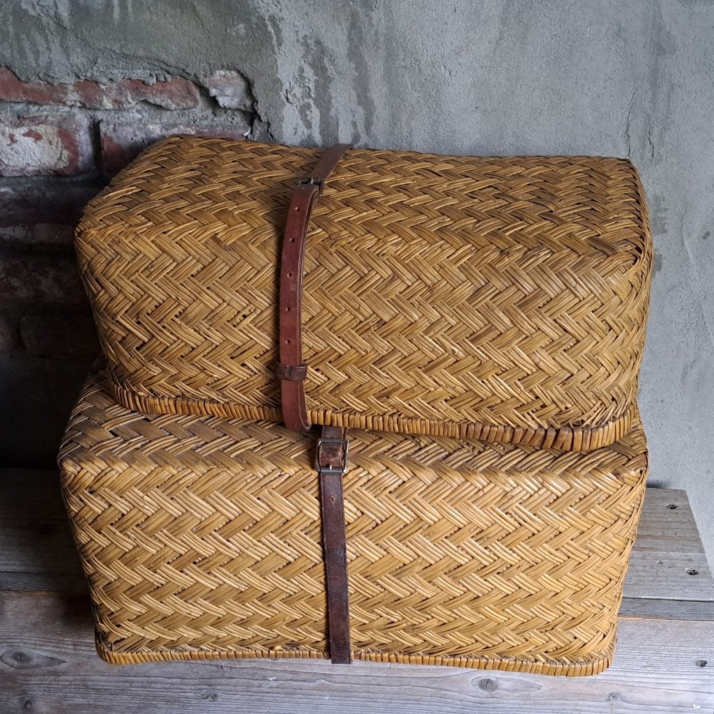 1x Oude rieten reiskoffer koffer reismand met riem *Etage3*, Gebruikt, ., Ophalen of Verzenden, .
