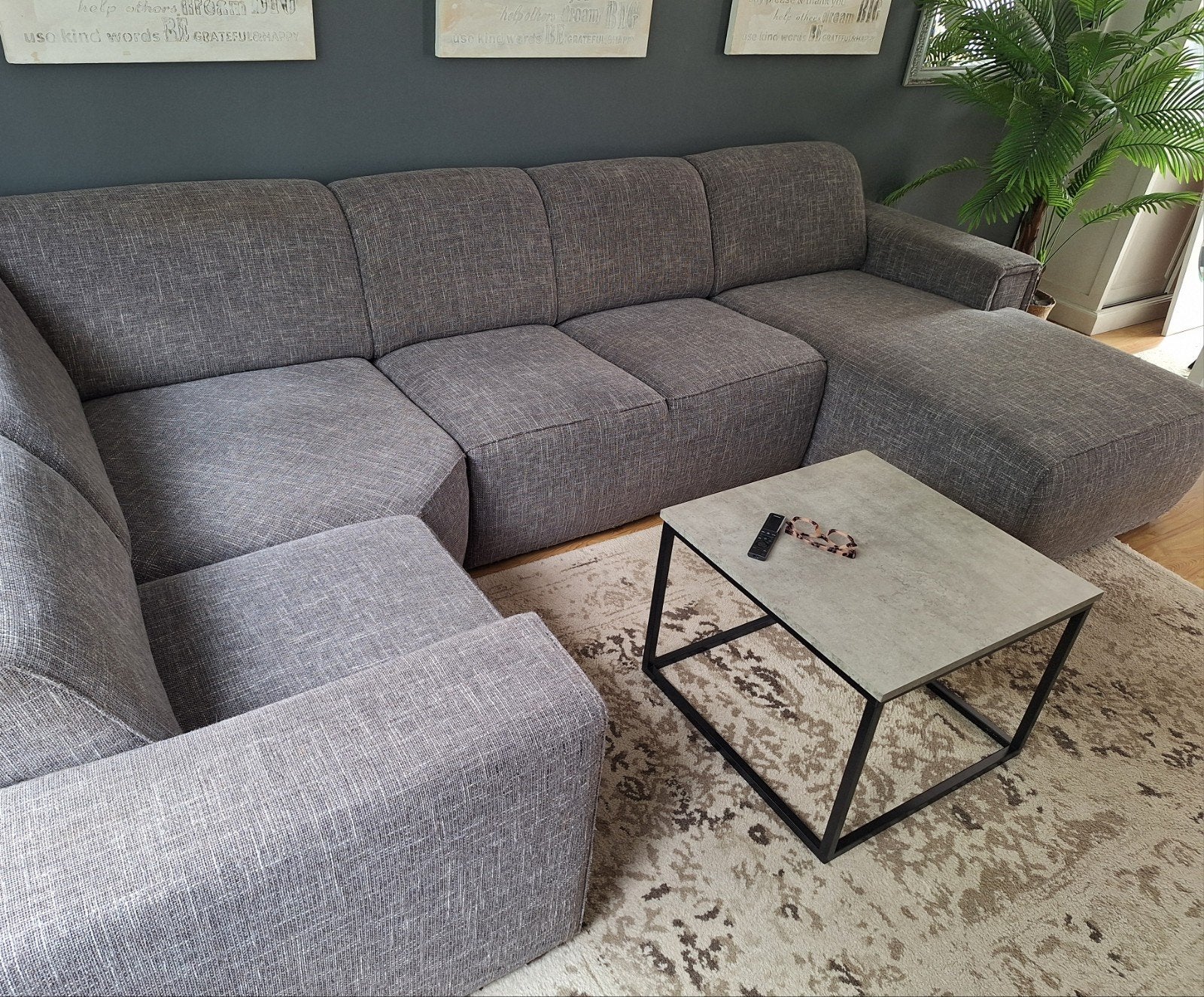Grote U bank dubbele lounge, Ophalen, Gebruikt, Stof