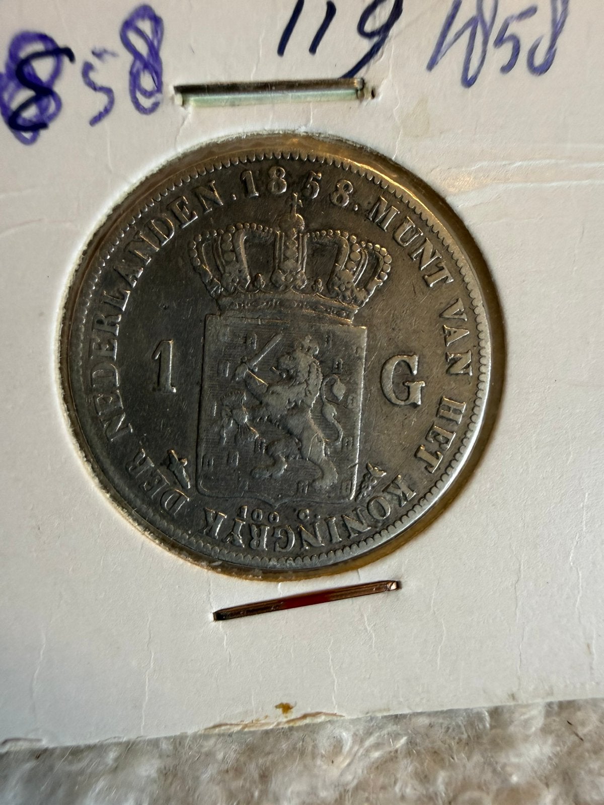 Gulden 1858 Willem III, 1 gulden, Koning Willem III, Zilver, Ophalen of Verzenden