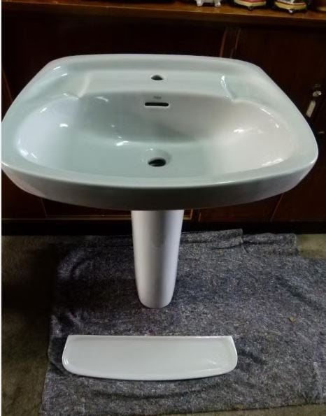 vintage wastafel lavabo op zuil Roca 70er, Doe-het-zelf en Verbouw, Sanitair, Ophalen, Zo goed als nieuw, Steen, Wastafel