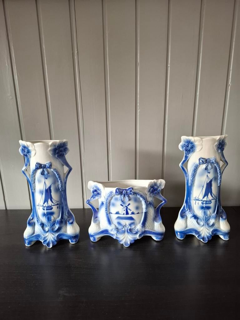 Delfts Blauw Kaststel - 3-delig, Antiek en Kunst, Antiek | Keramiek en Aardewerk, Ophalen of Verzenden