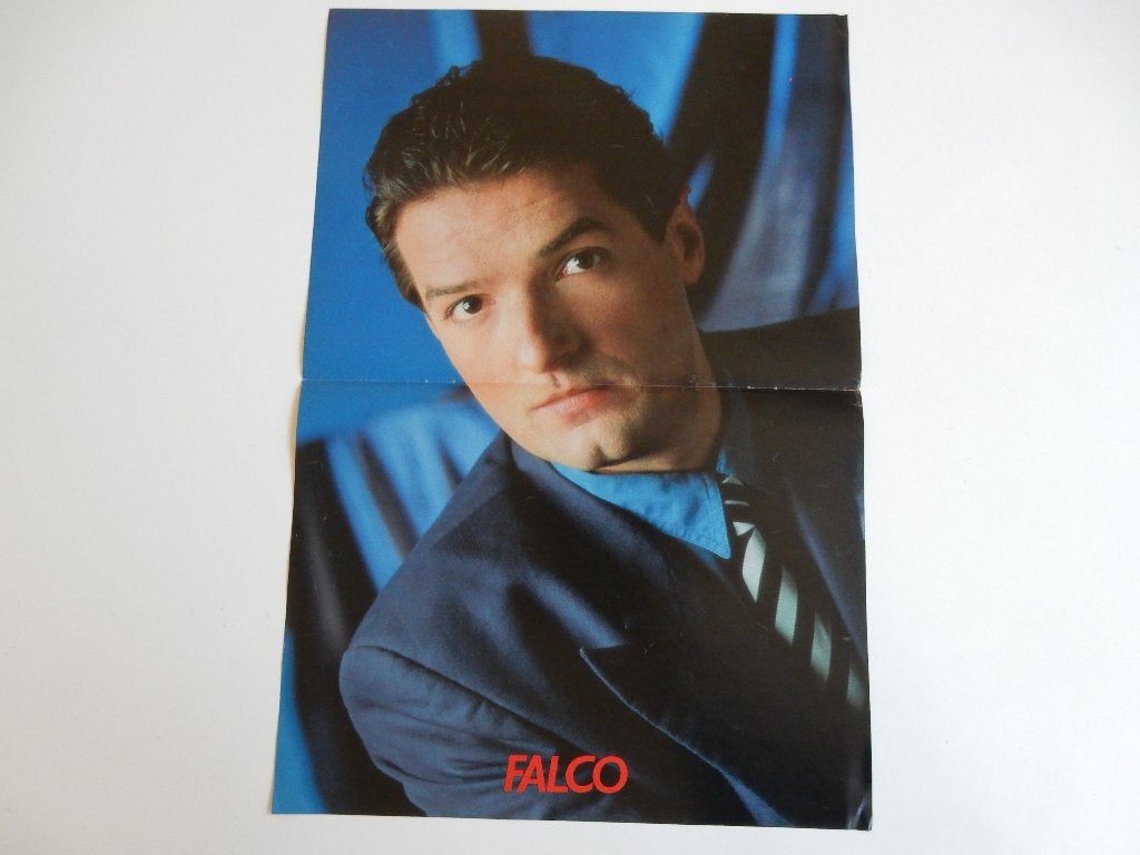 Falco postertje met op achterkant Jennifer Rush., Rechthoekig Staand, Ophalen of Verzenden, Zo goed als nieuw, A1 t/m A3
