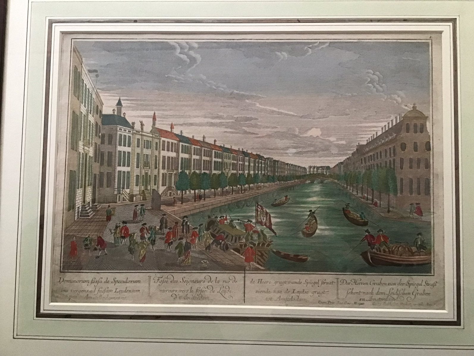 18e-eeuws opticaprint Herengracht hoek Nieuwe Spiegelstraat, Ophalen, Doek, Olieverf, Klassiek
