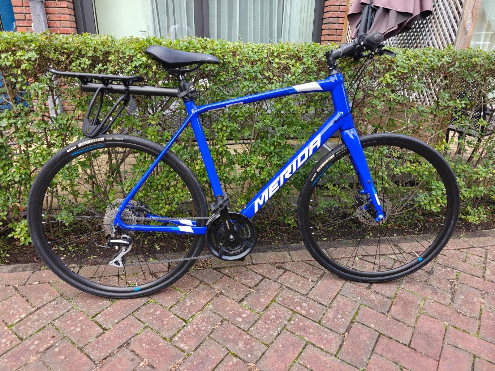 Merida Speeder 100 - Blauwe hybride fiets met schijfremmen, Gebruikt, Schijfrem, 53 tot 57 cm, Ophalen