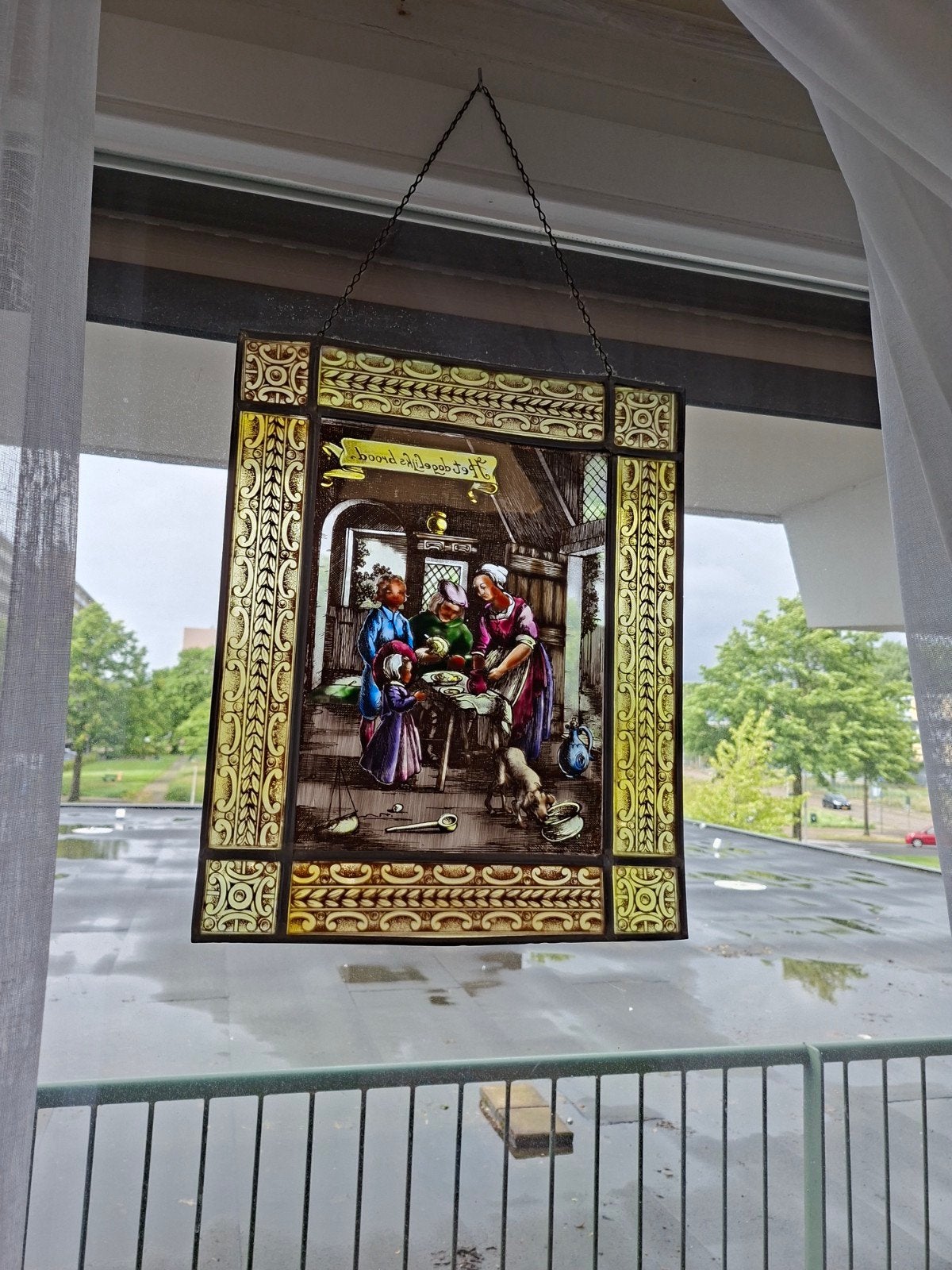 Zeer oude glas in lood raamdecoratie hanger, Ophalen of Verzenden