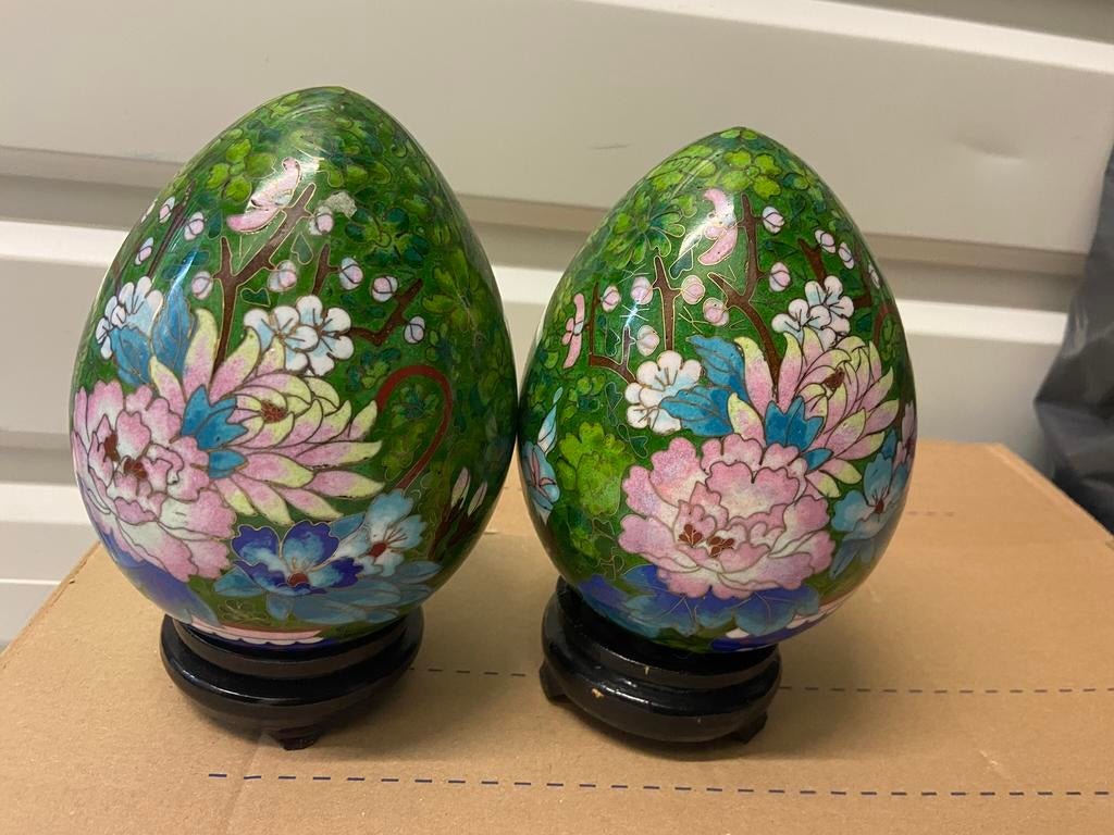 2 Chinese cloisonné eieren emaille eieren fabergé, Ophalen of Verzenden
