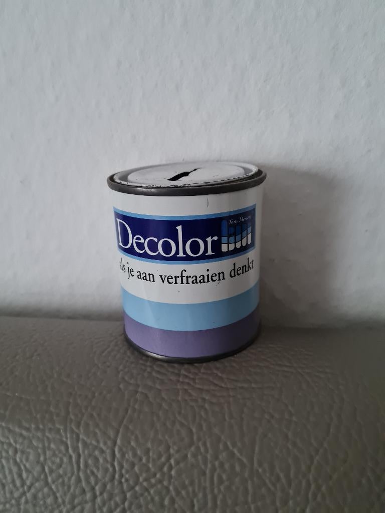 spaarpot in blik Decolor, Verzamelen, Spaarpotten, Ophalen of Verzenden, Metaal of Blik, Overige thema's